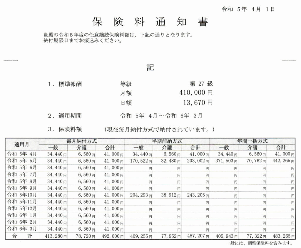 健保組合の保険料通知書